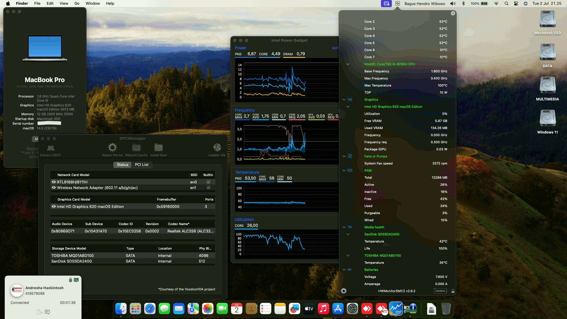 Success Hackintosh macOS Sonoma 14.5 Build 23F79 in Asus A442UR-GA041T